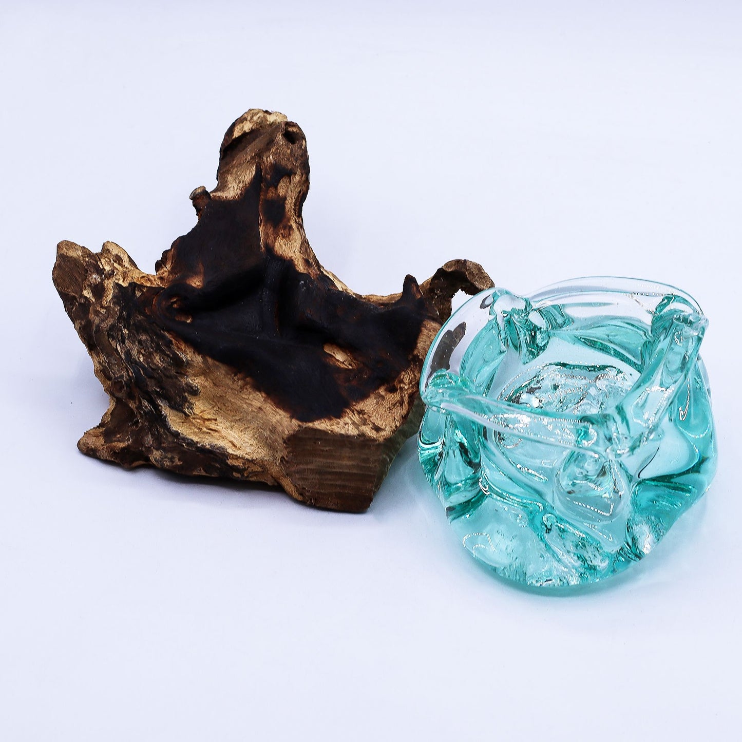 Molten Glass Chunky Candle Holder on Wood 23cm