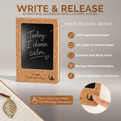 A5 Intention Note Book - LCD Wipe Screen - Cork Leather Effect - 160 Pages