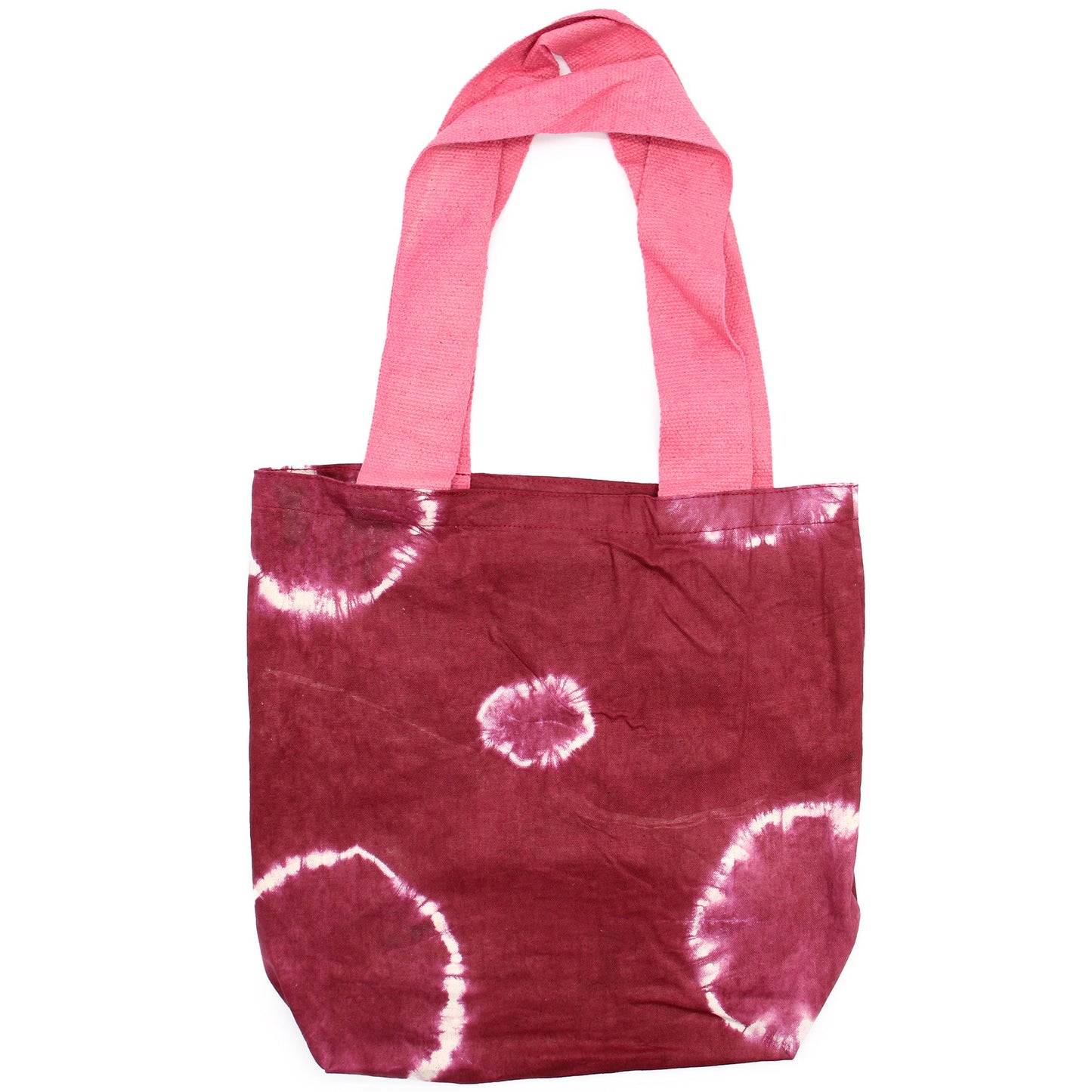 Natural Tie-Dye Cotton Bag (8oz) - 38x42x12cm - Maroon Rings - Pink Handle