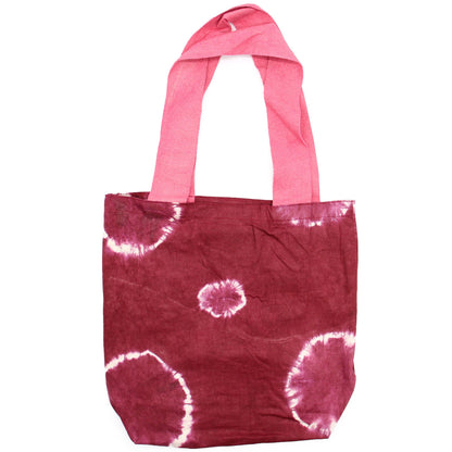 Natural Tie-Dye Cotton Bag (8oz) - 38x42x12cm - Maroon Rings - Pink Handle