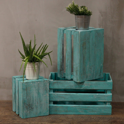 Wooden Storage Crates – Green Wash (Set of 3)