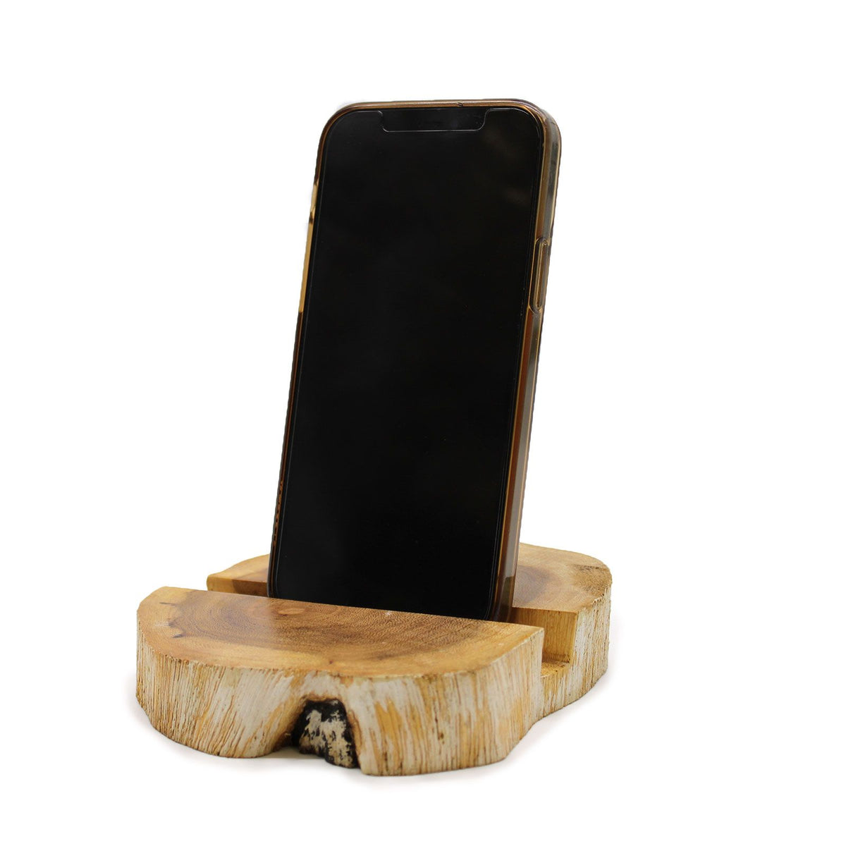 Large Gamal Wood Phone Holder - Whitewash