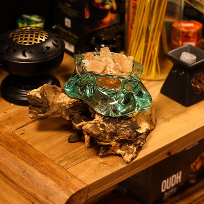 Molten Glass Chunky Candle Holder on Wood 23cm