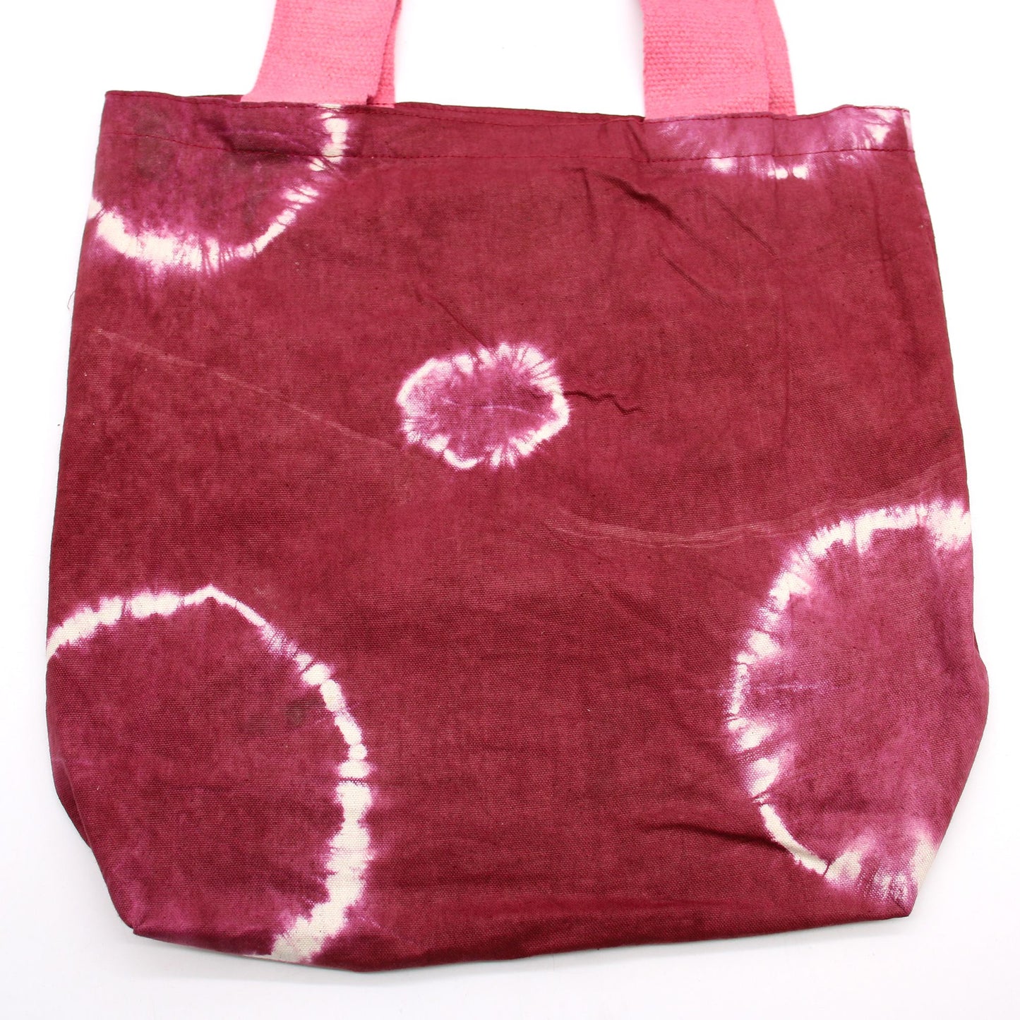 Natural Tie-Dye Cotton Bag (8oz) - 38x42x12cm - Maroon Rings - Pink Handle
