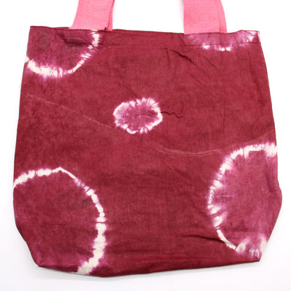 Natural Tie-Dye Cotton Bag (8oz) - 38x42x12cm - Maroon Rings - Pink Handle