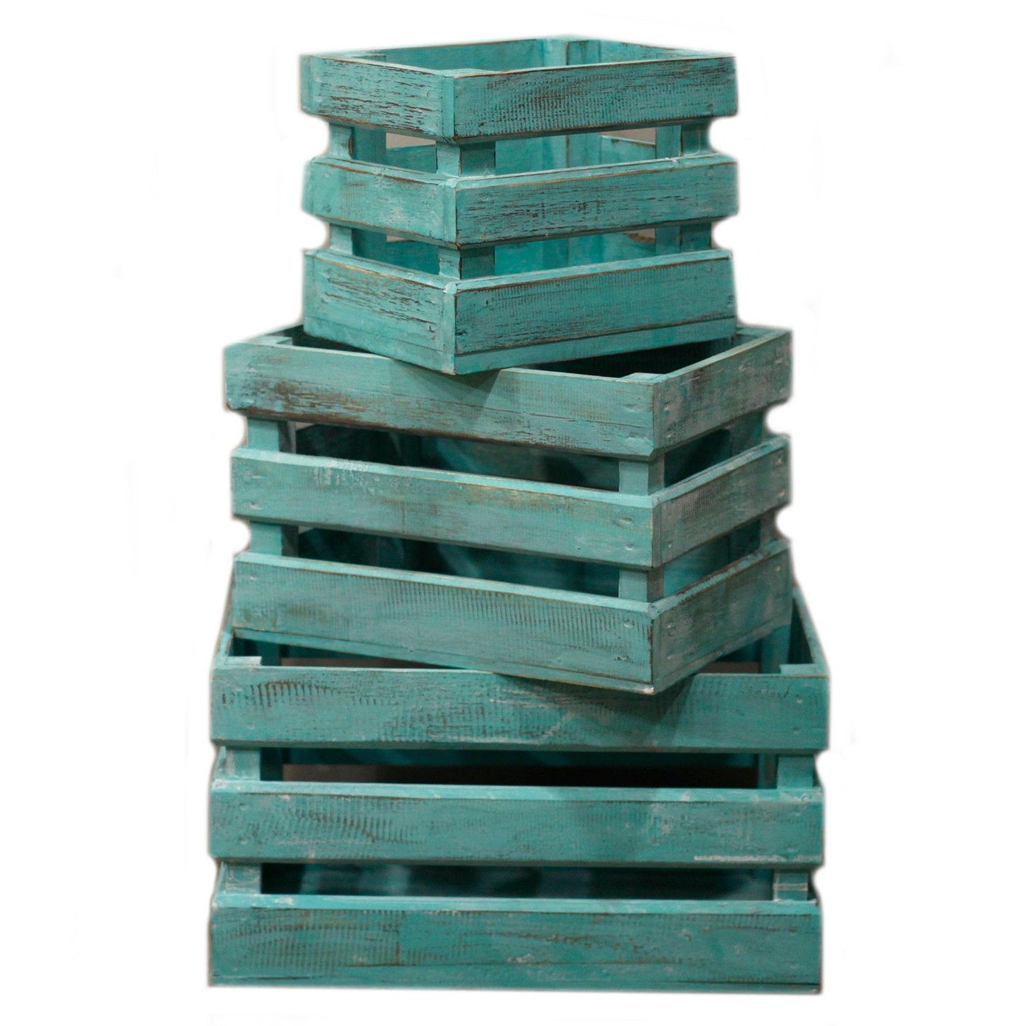 Wooden Storage Crates – Green Wash (Set of 3)