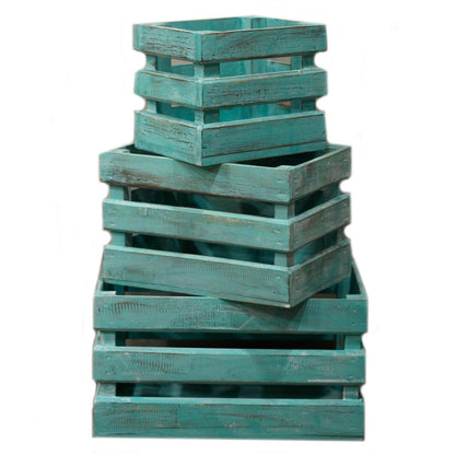 Wooden Storage Crates – Green Wash (Set of 3)