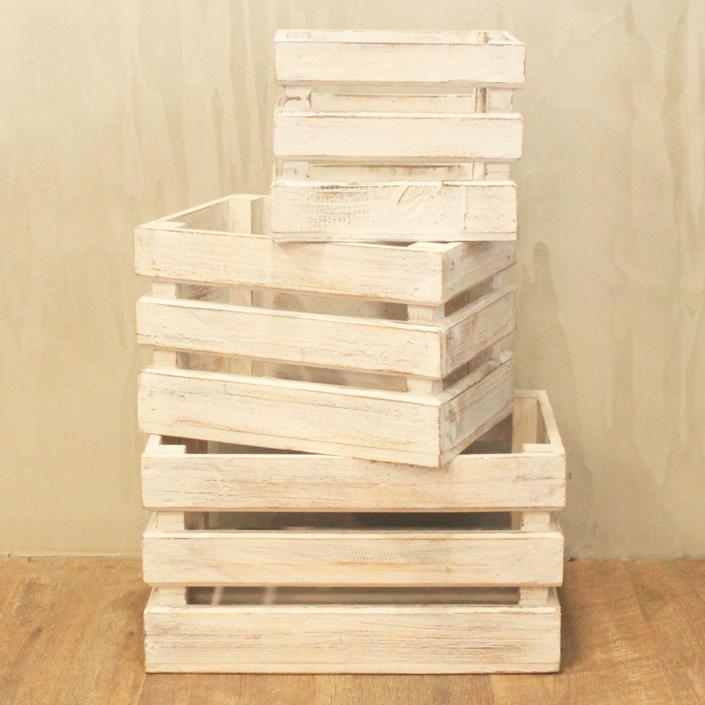 Wooden Storage Crates – White Wash (Set of 3)