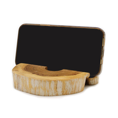 Large Gamal Wood Phone Holder - Whitewash