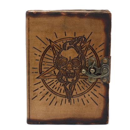 Leather Pentagon & Skull with Burns Detail Notebook (18x13cm)