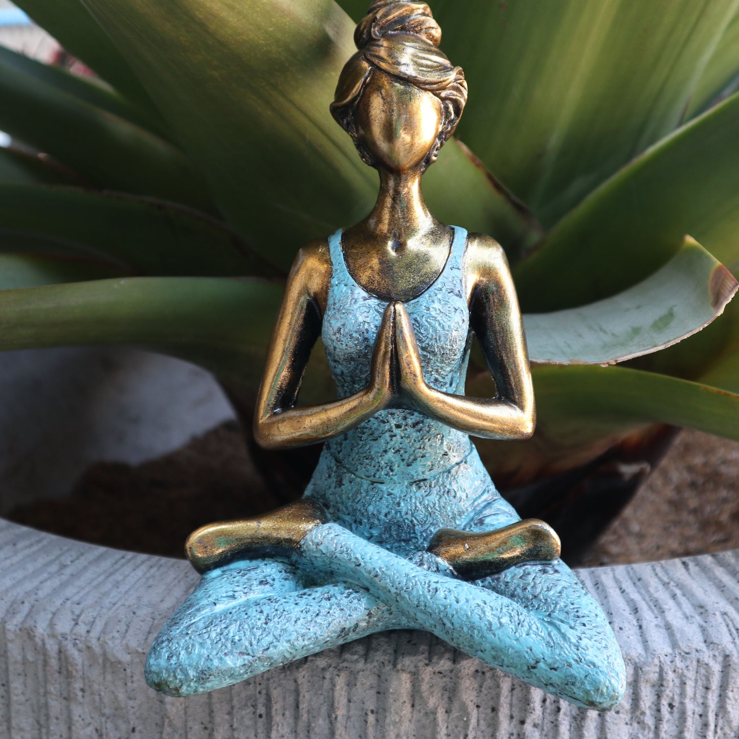 Yoga Lady Figure -  Bronze & Turquoise 24cm