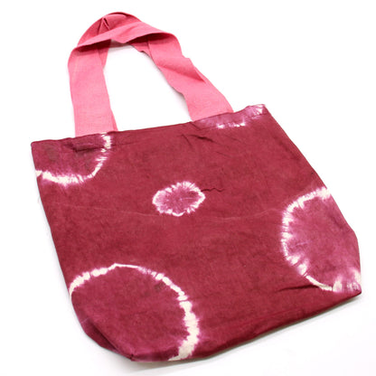 Natural Tie-Dye Cotton Bag (8oz) - 38x42x12cm - Maroon Rings - Pink Handle