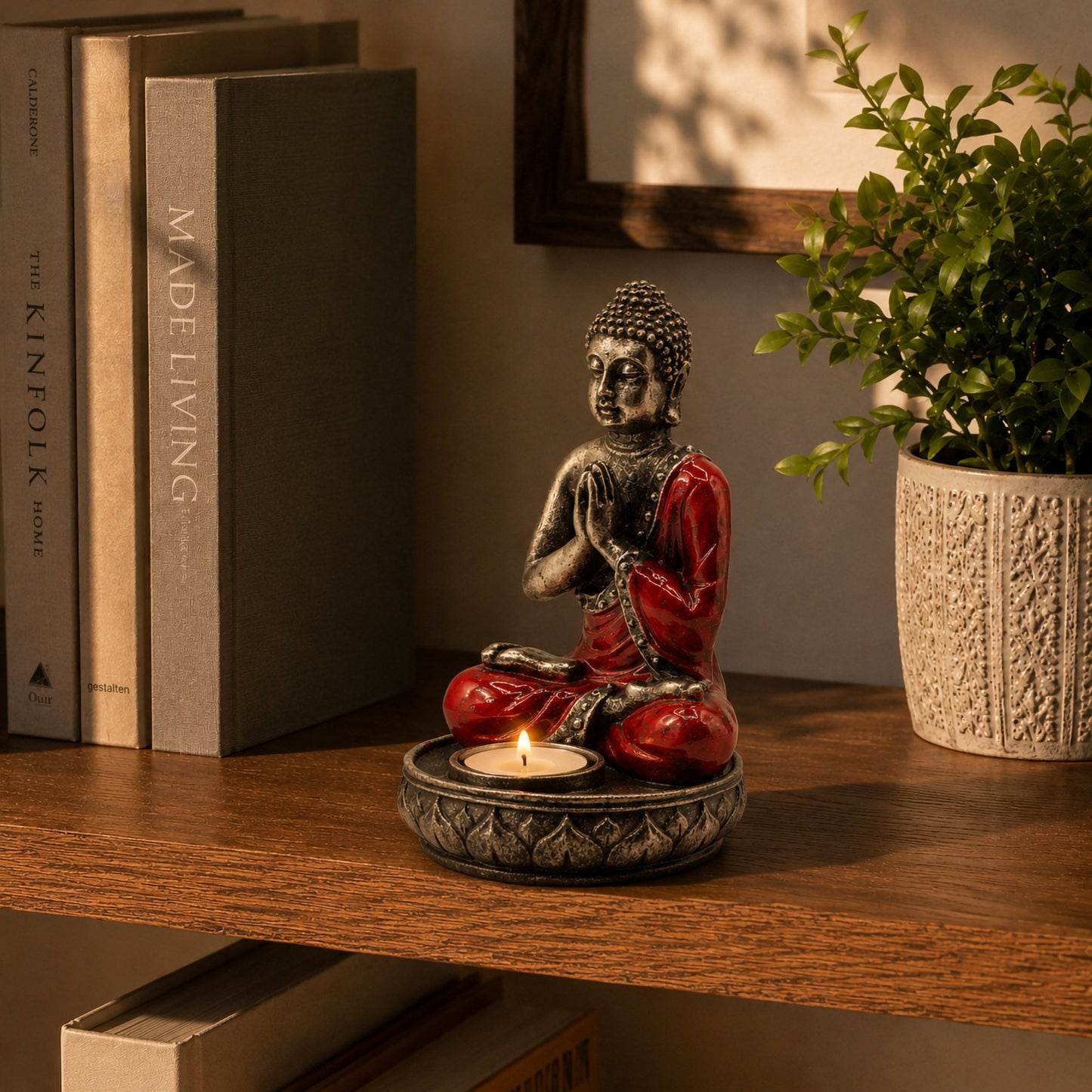 Buddha Candle Holder - Red - Medium
