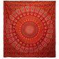 Double Cotton Bedspread + Wall Hanging - Peacock Mandala - Red