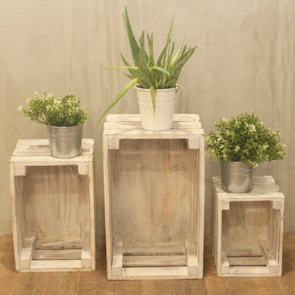 Wooden Storage Crates – White Wash (Set of 3)