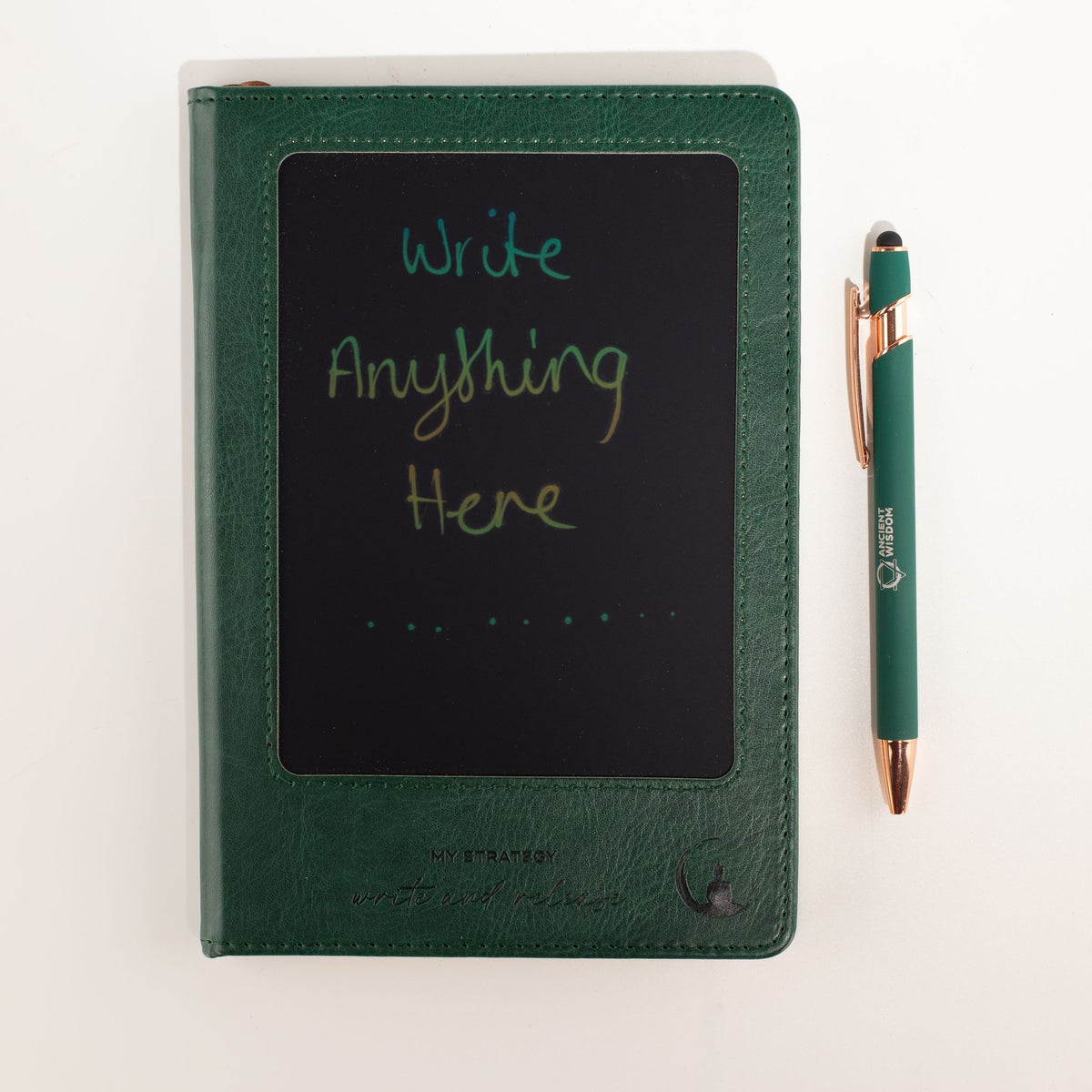 A5 Intention Note Book - LCD Wipe Screen - Green Leather Effect - 160 Pages