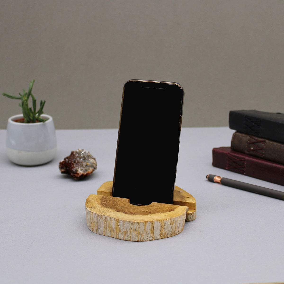 Large Gamal Wood Phone Holder - Whitewash