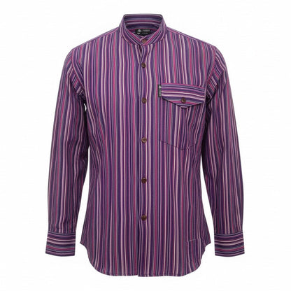 Nomad Sari Grandad Shirt - Black Purple - Large