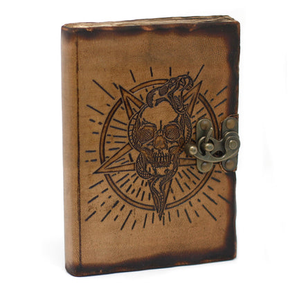 Leather Pentagon & Skull with Burns Detail Notebook (18x13cm)