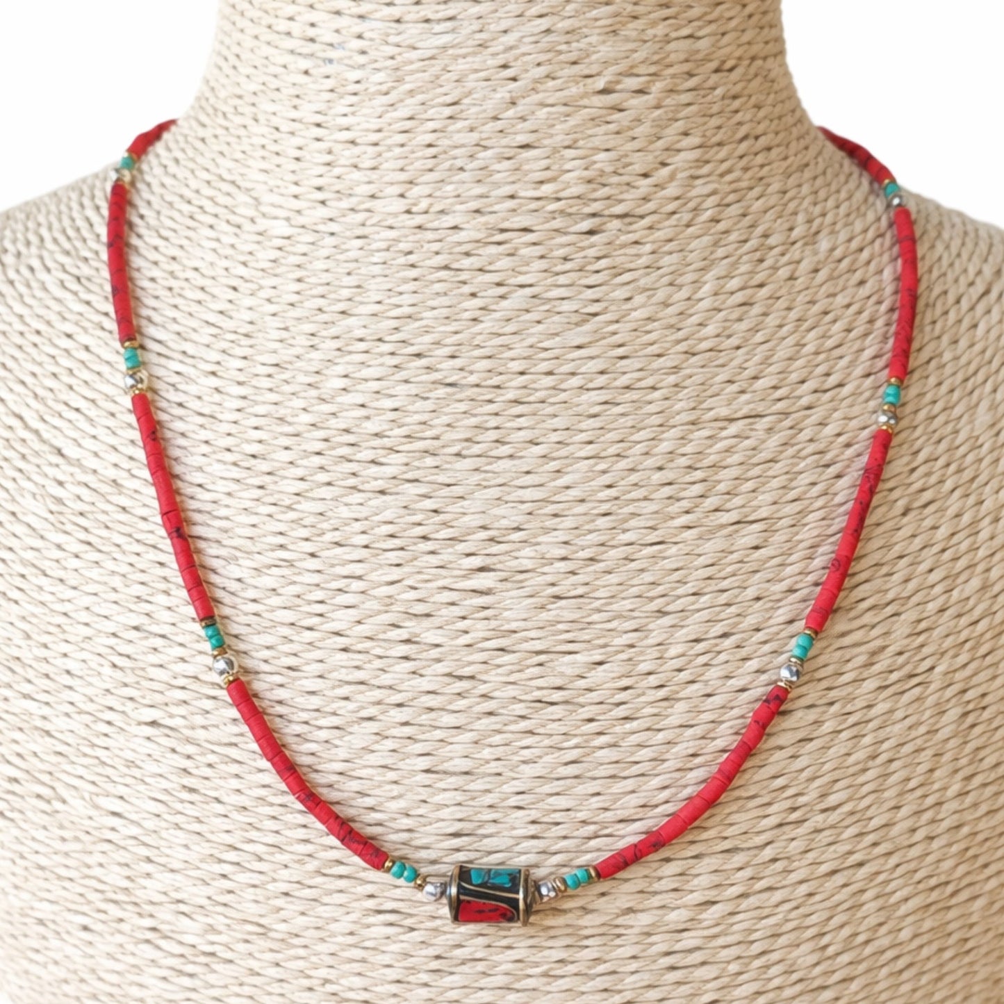 Nepalese Extra Fine Gem Necklace - Coral Tribal Bead