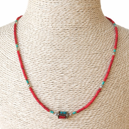 Nepalese Extra Fine Gem Necklace - Coral Tribal Bead