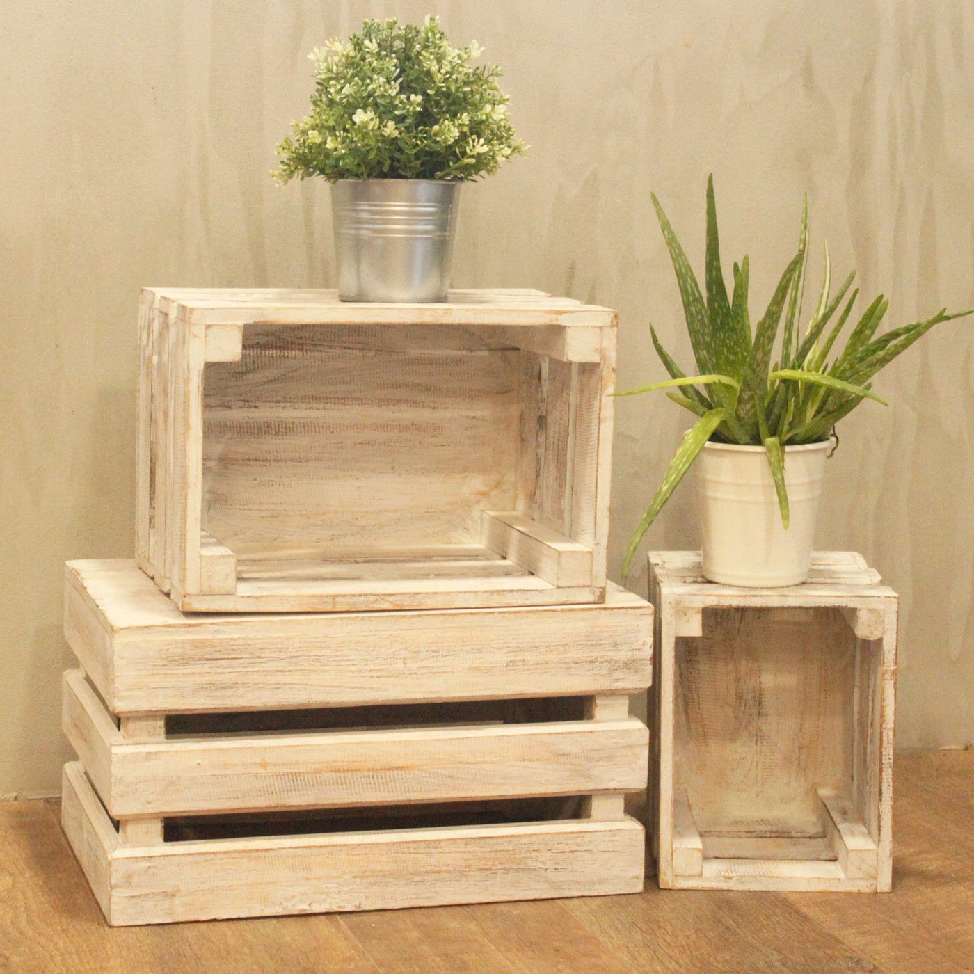 Wooden Storage Crates – White Wash (Set of 3)