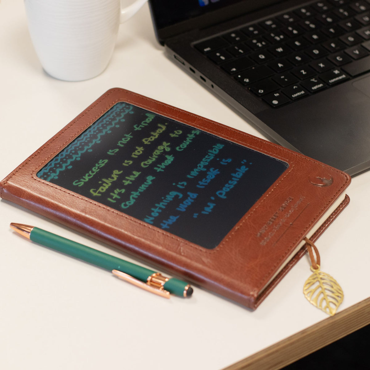 A5 Intention Note Book - LCD Wipe Screen - Brown Leather Effect - 160 Pages