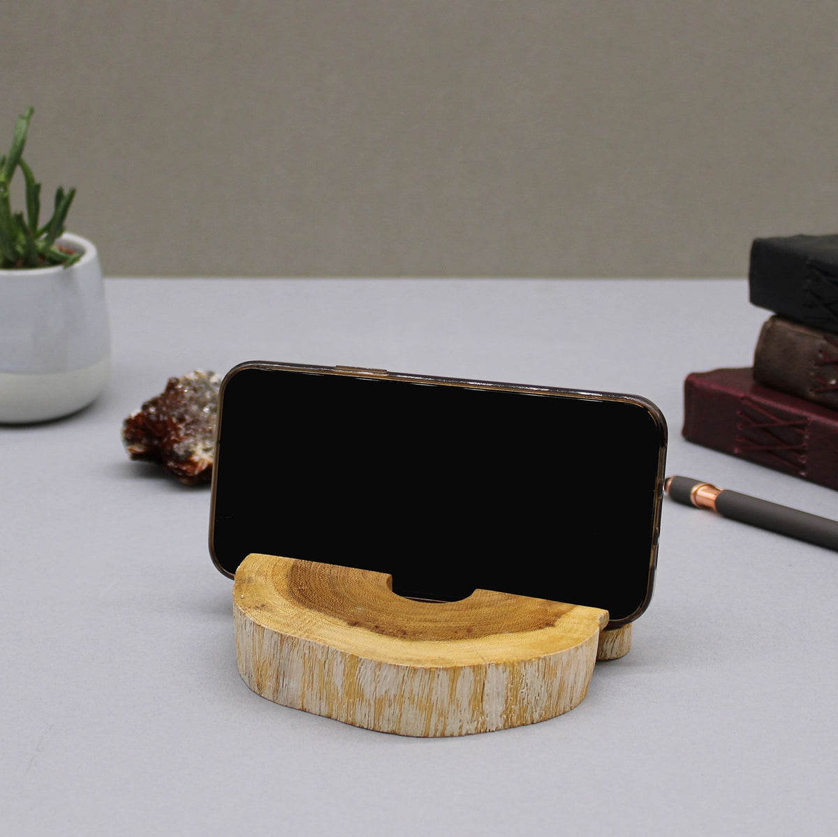 Large Gamal Wood Phone Holder - Whitewash
