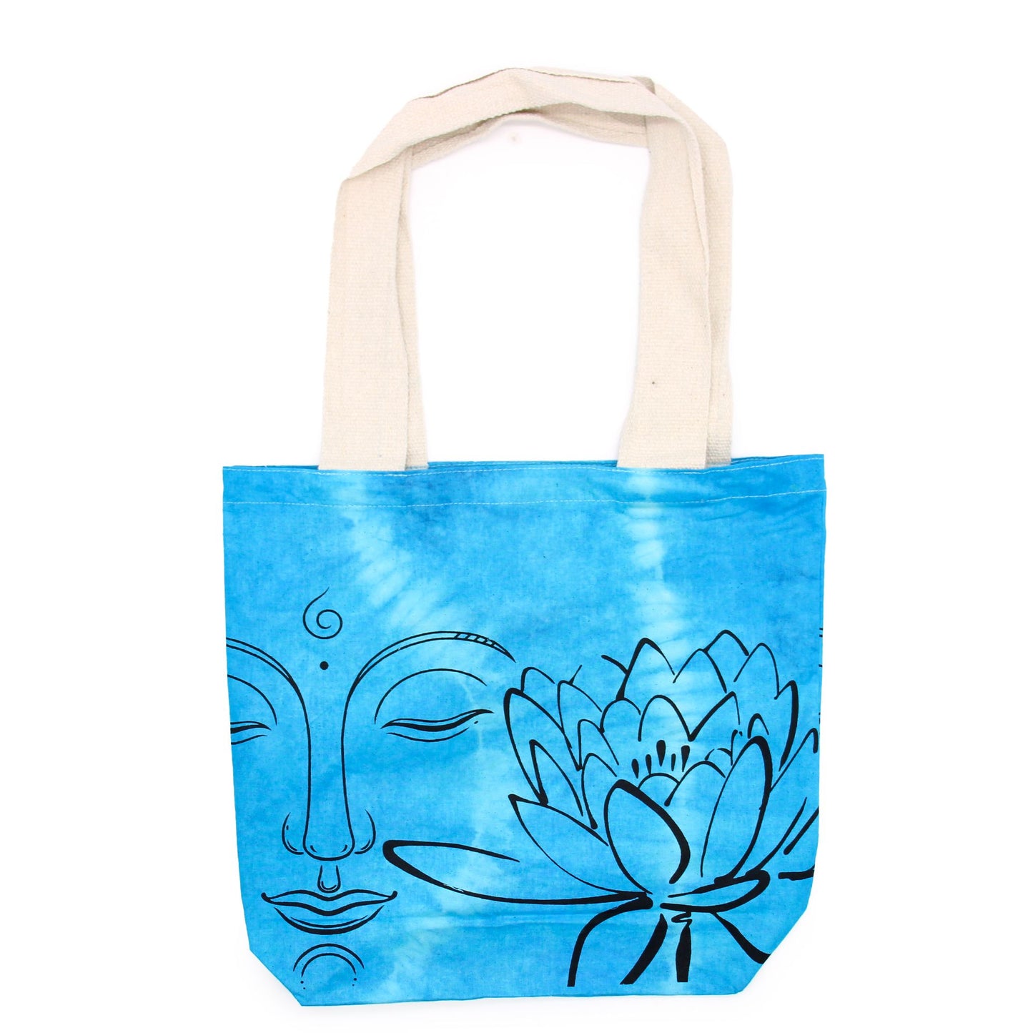 Tie-Dye Cotton Bag (6oz) - 38x42x12cm - Lotus Buddha - Blue - Natural Handle