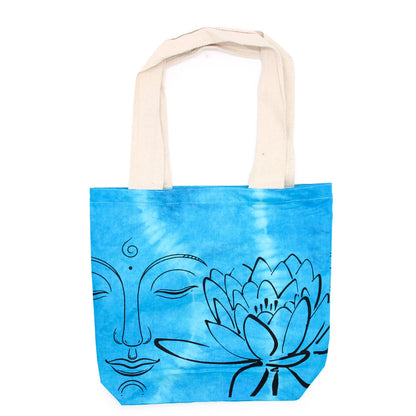 Tie-Dye Cotton Bag (6oz) - 38x42x12cm - Lotus Buddha - Blue - Natural Handle