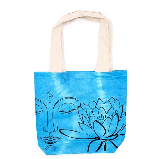 Tie-Dye Cotton Bag (6oz) - 38x42x12cm - Lotus Buddha - Blue - Natural Handle