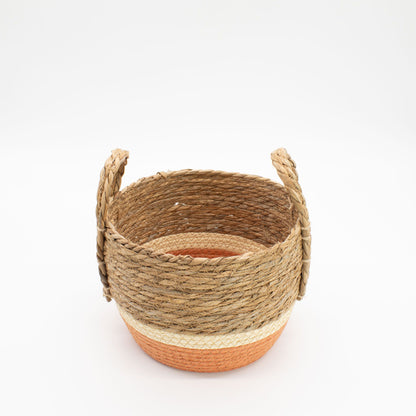 Straw & Seagrass Large Baskets - Natural & Orange- Set of 3