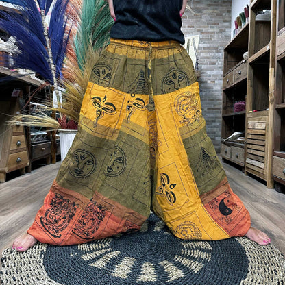 Yoga and Festival Pants - Aladdin Himalayan Print on Yellow/Khaki