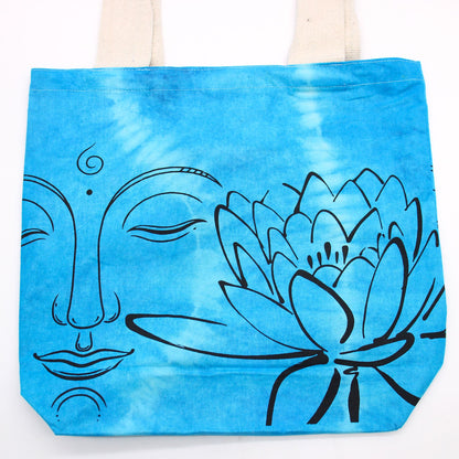 Tie-Dye Cotton Bag (6oz) - 38x42x12cm - Lotus Buddha - Blue - Natural Handle