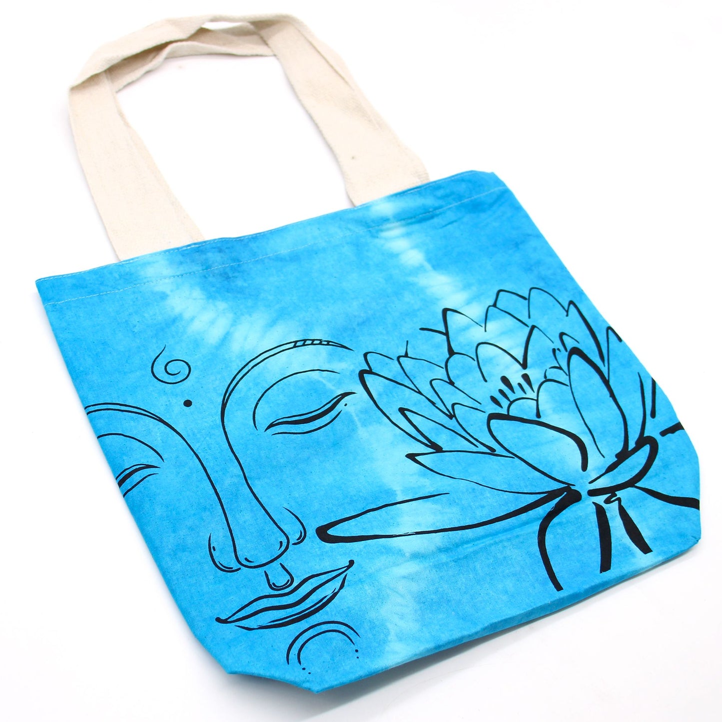 Tie-Dye Cotton Bag (6oz) - 38x42x12cm - Lotus Buddha - Blue - Natural Handle