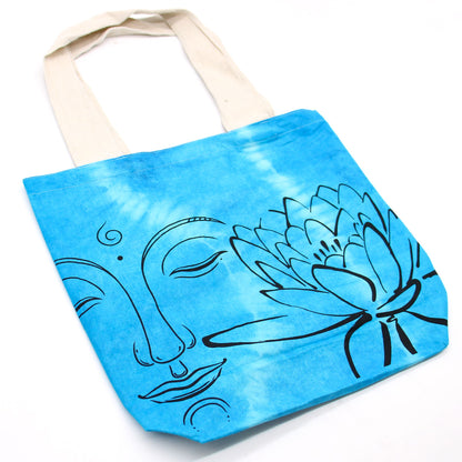 Tie-Dye Cotton Bag (6oz) - 38x42x12cm - Lotus Buddha - Blue - Natural Handle