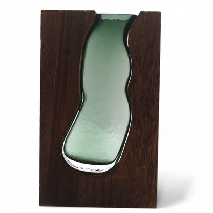 Large Glass Vase/Terrarium inside Dark Tung Wood