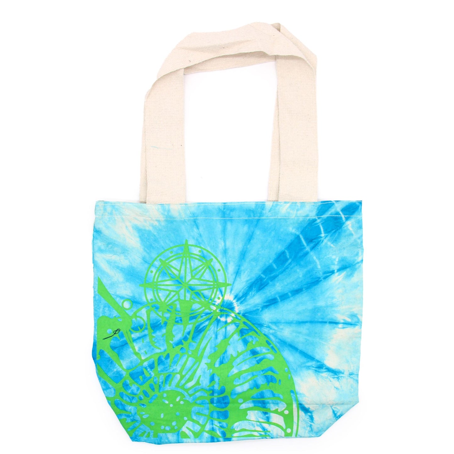 Tie-Dye Cotton Bag (6oz) - 38x42x12cm - Sea Shell - Blue/Green - Green Handle