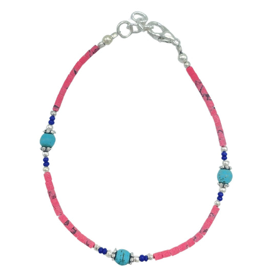 Nepalese Extra Fine Gem Bracelet - Pink Coral & Turquoise Beads