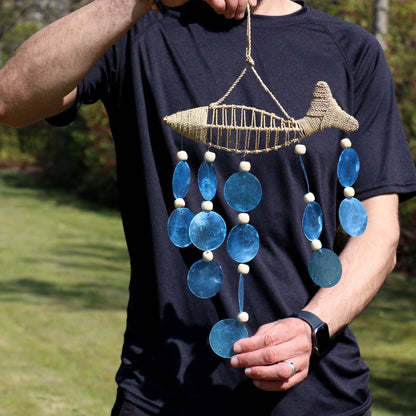 String Fish and Blue Capiz Drop