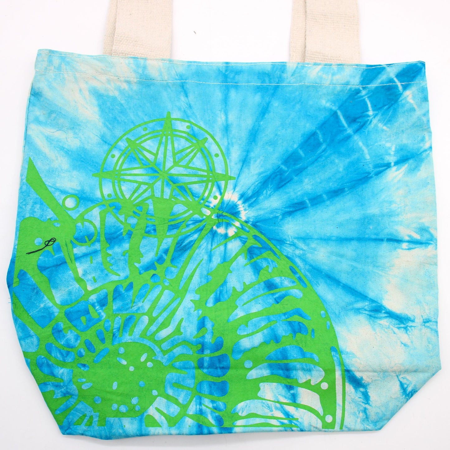 Tie-Dye Cotton Bag (6oz) - 38x42x12cm - Sea Shell - Blue/Green - Green Handle