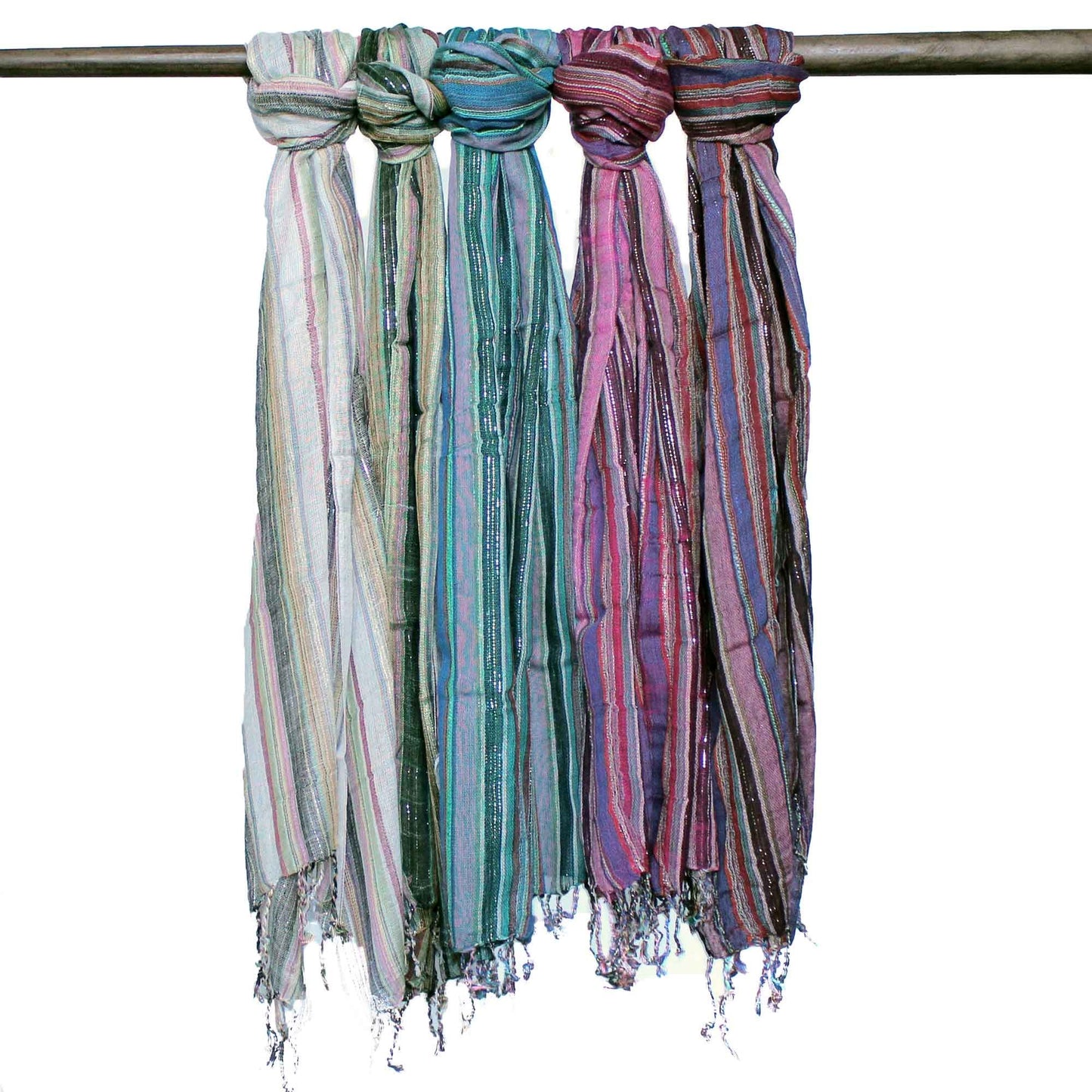Indian Boho Scarves - 22x72in - Random Colours With Gold Thread