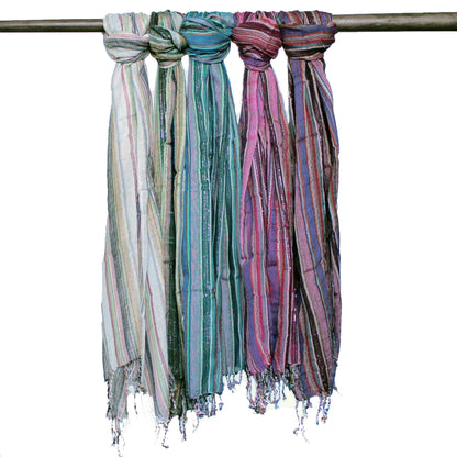 Indian Boho Scarves - 22x72in - Random Colours With Gold Thread