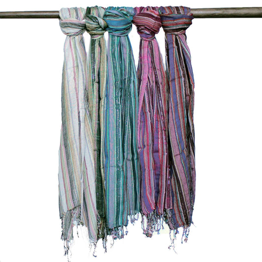 Indian Boho Scarves - 22x72in - Random Colours With Gold Thread