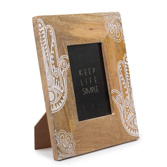 Medium Mango Wood Picture Frame (for 10x15cm) 26x20x2cm - Hamsa - White