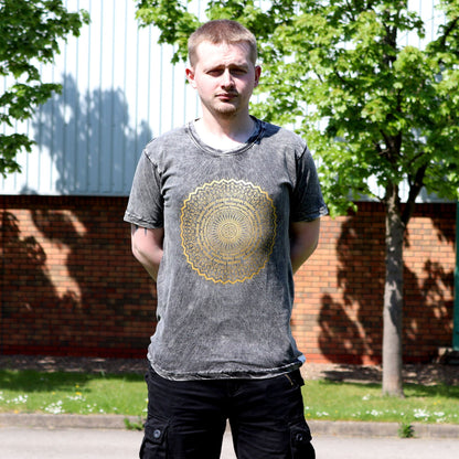 Nomad Sari Stonewashed Cotton T-Shirt – Mandala – Dark Grey – Large
