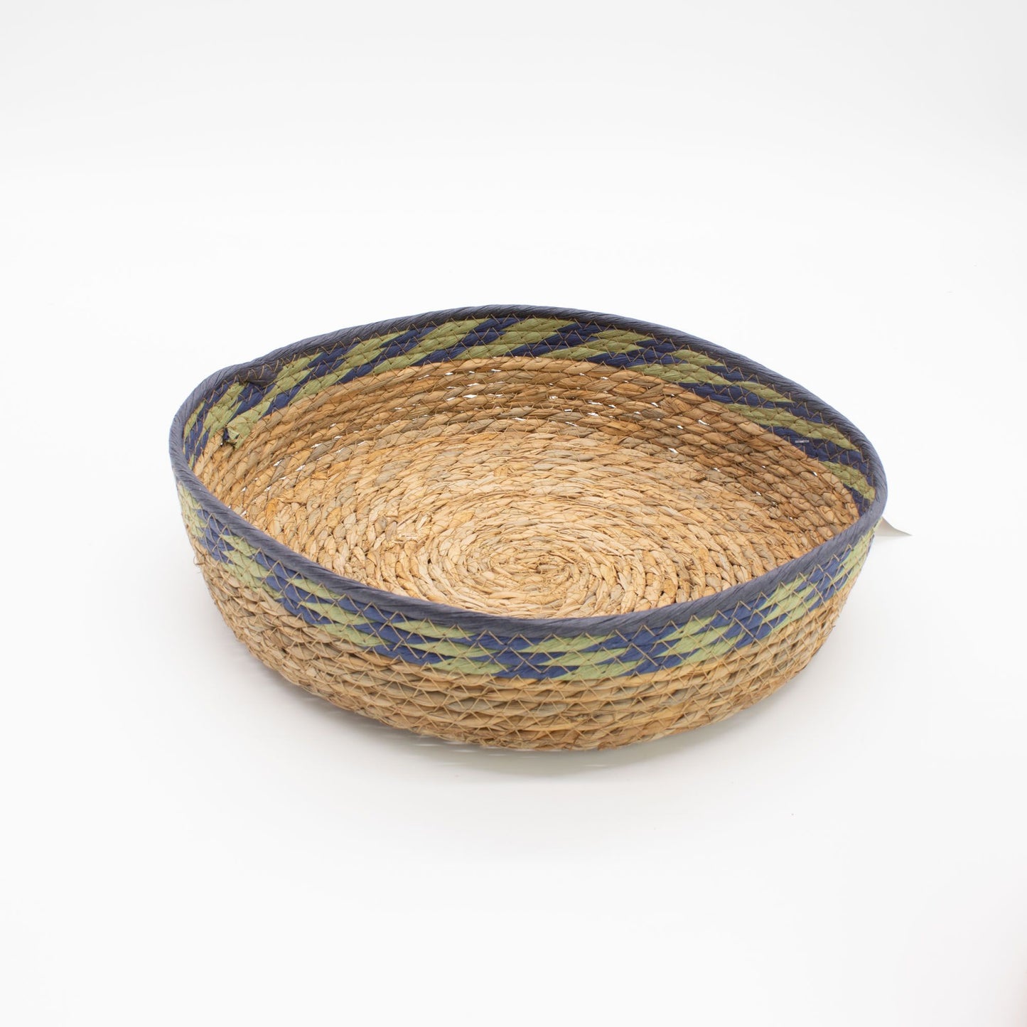 Straw & Seagrass Tray Baskets - Natural Green & Blue- Set of 3