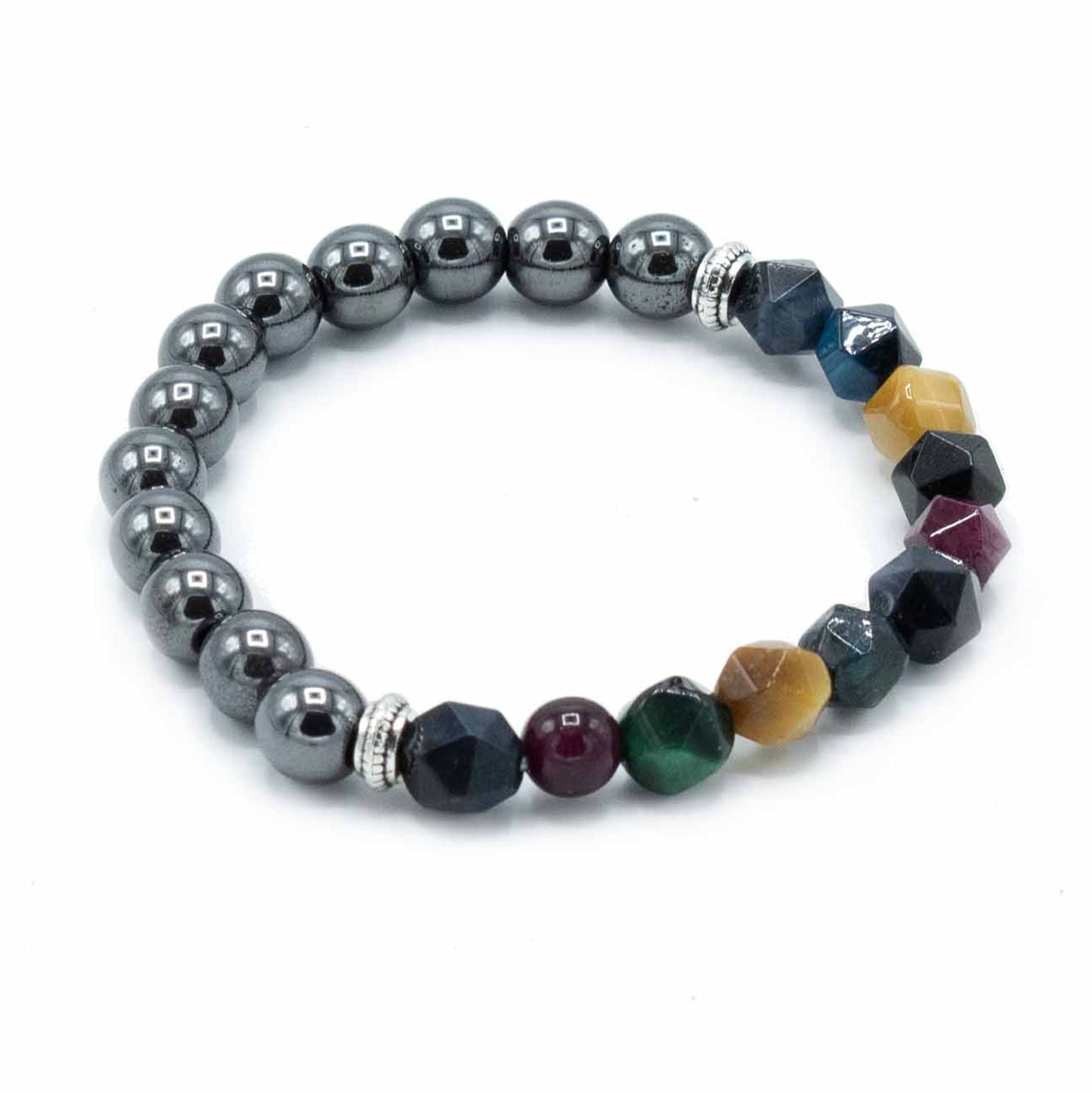 Multicolored beaded bracelet on a white background