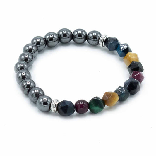 Multicolored beaded bracelet on a white background