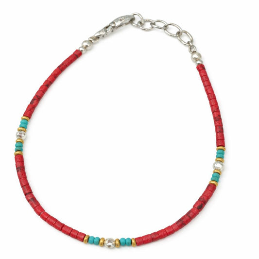 Nepalese Extra Fine Gem Bracelet - Coral Tribal Bead